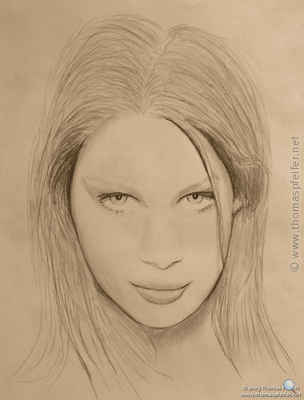 Bleistiftzeichung Laetitia Casta