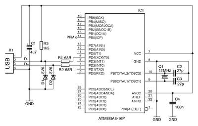 The schematics of the PPM2USB adapter